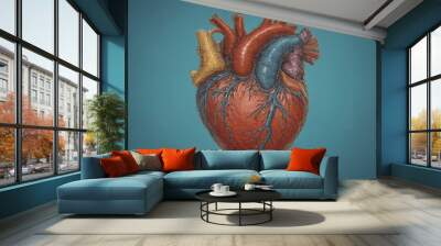 Illustrative depiction of a human heart in a colorful drawn style Wall mural