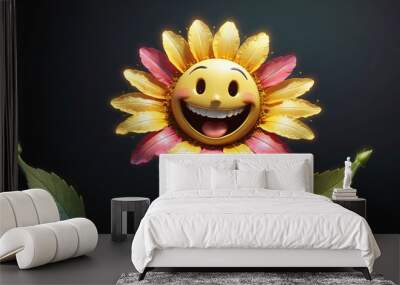 Illustrative illustration of flowers with smiling faces that are happy Wall mural