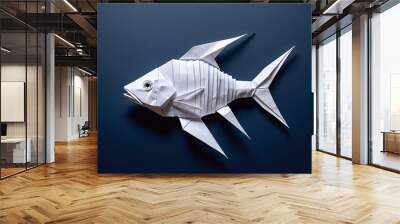 The shape of a fish completely folded out of paper, abstract representation of fish as food Wall mural