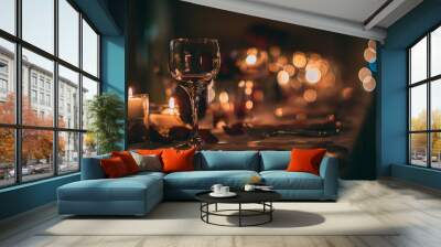 Romantic Wine Glass with Candles Wall mural