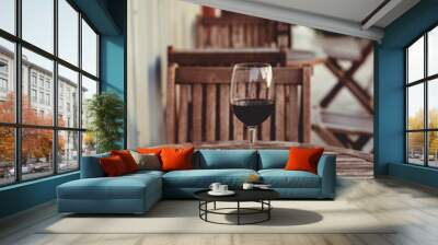 Up Close Wine Glass on Wooden Table Wall mural