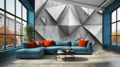 Abstract 3D geometric concrete design in gray and white Wall mural