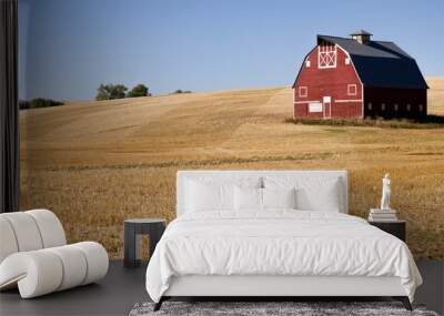 Red Farm Barn Cut Straw Just Harvested Wall mural