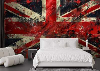 British flag, the Union Jack in grunge, vintage old style design Wall mural