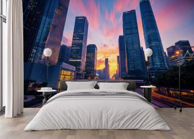 city skyline at night Wall mural