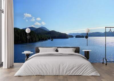 Majestic views of the forested mountains and beautiful blue ocean along the british columbia coast along the BC ferries inside passage route, on a beautiful sunny day Wall mural