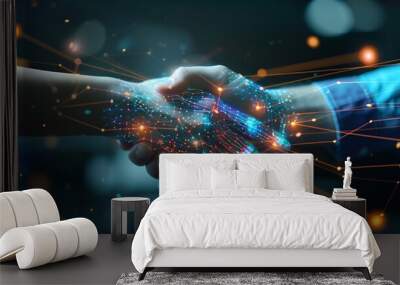 Person Shaking Hands with Holographic Screen, Business Stock Photography, Handshake, holographic, person Wall mural