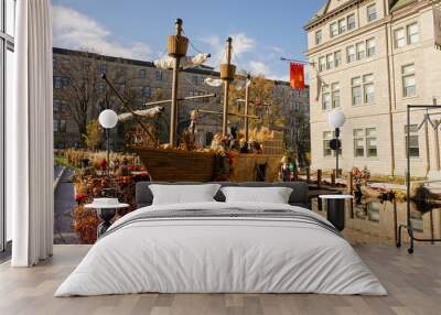 Pumpkin harvest festival during autumn on a sunny day in Quebec City, Canada. Wall mural