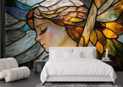 stained glass with an angel, concept of religion and faith Wall mural