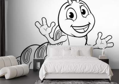 A caterpillar worm cute cartoon character mascot in outline Wall mural