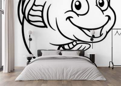 A friendly cartoon goldfish or gold fish character Wall mural