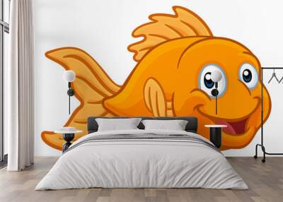 A friendly cartoon goldfish or gold fish character Wall mural