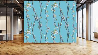 A Japanese cherry peach blossom sakura flower seamless print pattern background tile design Wall mural