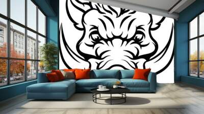 A wild boar hog razorback warthog sports mascot cartoon pig character Wall mural