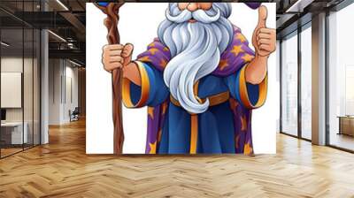 A wizard merlin cartoon beard magician man Halloween character mascot Wall mural