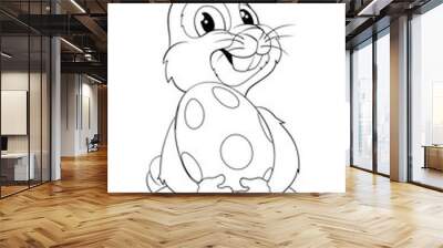 An Easter bunny cartoon rabbit holding a giant Easter egg illustration Wall mural