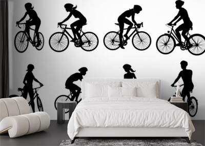 Bike and Bicyclist Silhouettes Set Wall mural