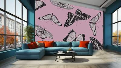 Butterfly seamless vintage pattern Wall mural