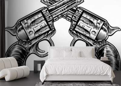 Crossed Pistol Gun Revolvers Vintage Woodcut Style Wall mural