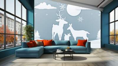 Deer Winter Scene Paper Art Wall mural