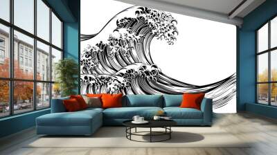 Great Wave Japanese Style Engraving Wall mural