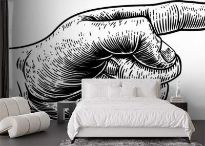 Hand Pointing Direction Finger Engraving Woodcut Wall mural