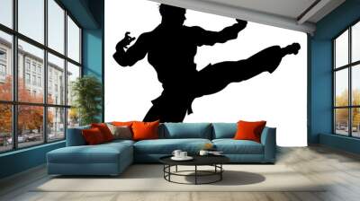 Karate or Kung Fu Flying Kick Silhouette Wall mural