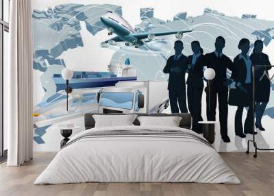 Logistic Silhouette Transport Export Team Concept Wall mural