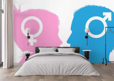 man and woman heads talking Wall mural