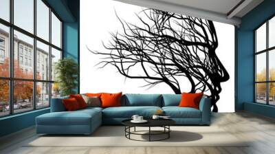 Optical illusion bare tree face man silhouette concept Wall mural