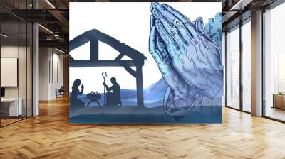 Praying Hands Nativity Scene Wall mural