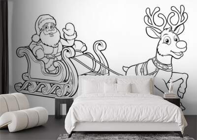 Santa Claus Christmas Fling Sleigh Sled Reindee Wall mural