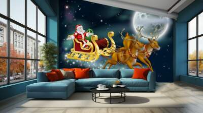 Santa on Delivering Gifts on Christmas Eve Wall mural