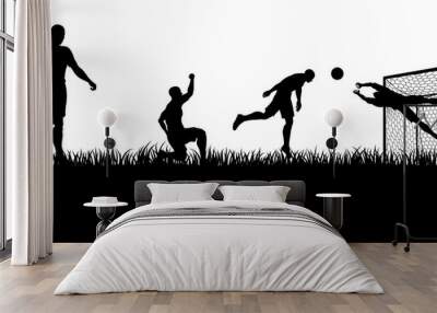 Soccer football players in silhouette playing a match game scene Wall mural