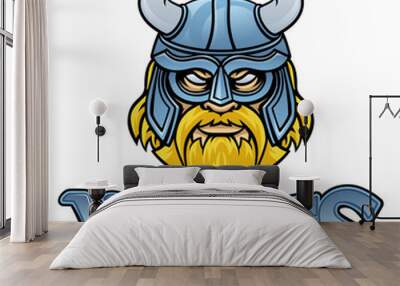 Viking sports mascot in helmet with text graphic illustration Wall mural