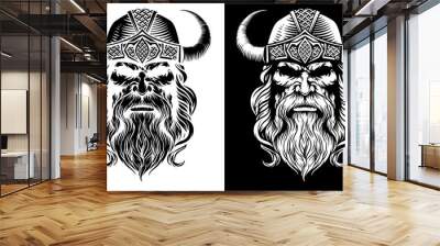 Viking Warrior Man Strong Mascot Face in Helmet Wall mural