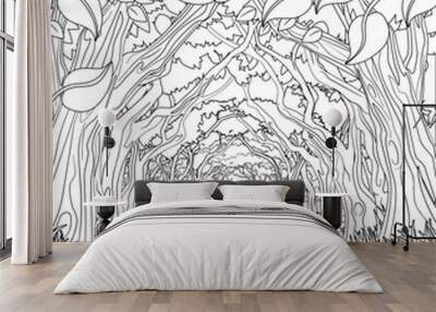 Woodland Forest Trees Path Coloring Book Scene Wall mural