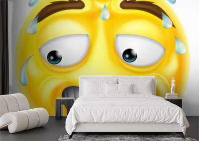 Worried Sweating Scared Emoticon Cartoon Face Icon Wall mural