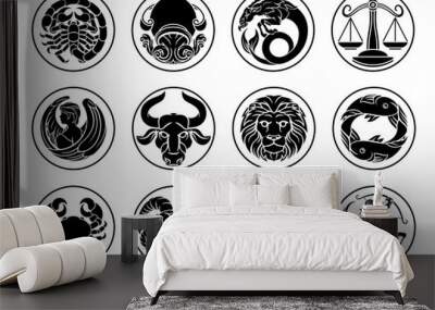 Zodiac horoscope astrology star signs icon symbols set Wall mural