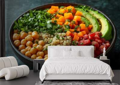 Vibrant Buddha Bowl with Quinoa Avocado and Colorful Vegetables Wall mural