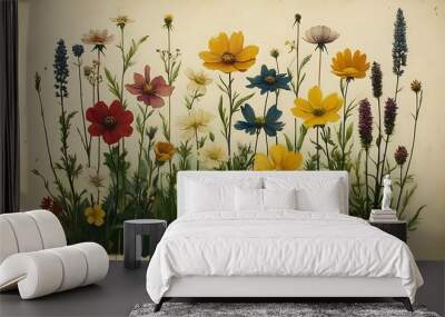 Vintage Botanical of Meticulously Detailed Wildflowers with Scientific Labels Wall mural