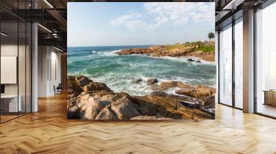 ocean rocky coastline waves crashing blue landscape Wall mural