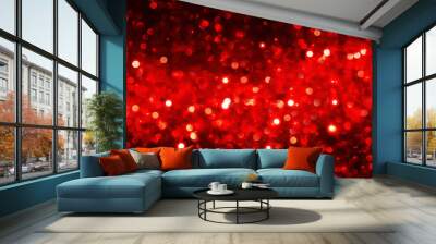 Red sparkle glitter background. Glittering sequins wall. Wall mural