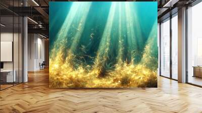 Dramatic illustration of the underwater with bright sun rays Wall mural