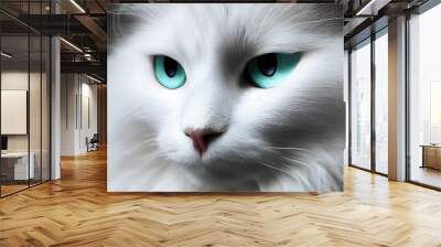 Hyper realistic illustration of a cute white cat face with blue eyes - great for a background Wall mural