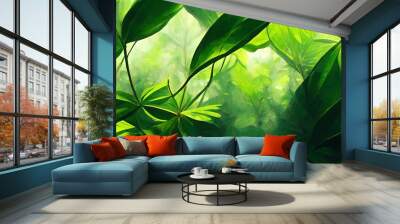 Illustration of green nature leaves in the jungle -perfect for wallpaper Wall mural