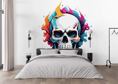 Abstract and Colourful Scary Skull on clear background Wall mural