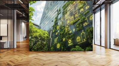 Futuristic Green Urban Environment with Minimalist Symbols Wall mural