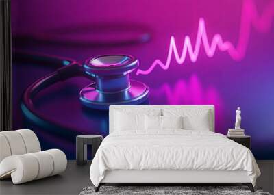 Medical Heartbeat Monitoring with Stethoscope on Abstract Background Wall mural