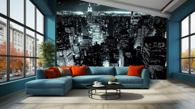 Nighttime aerial view of New York City skyline Wall mural